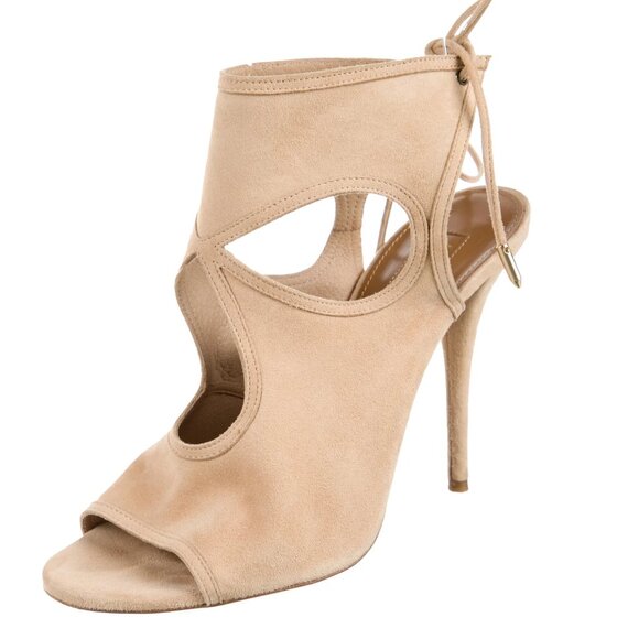 AQUAZZURA Suede Cutout Accent T-Strap Sandals Size: 9 | US9, IT39 - Picture 4 of 5